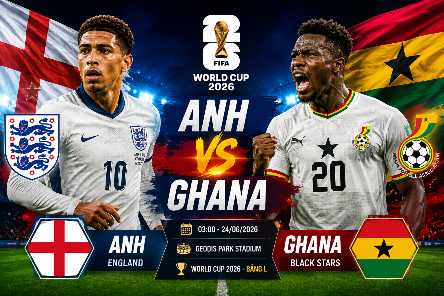 Thông tin trận đấu Anh vs Ghana